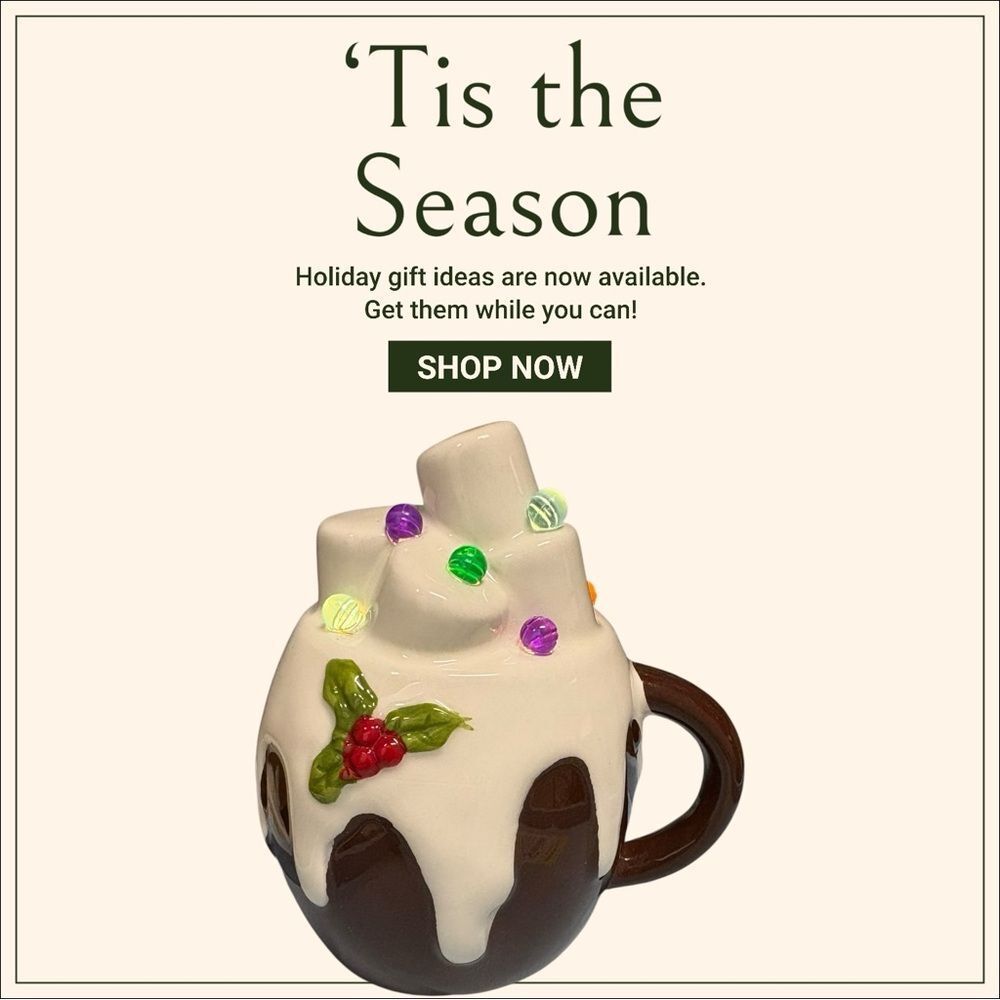 Festive Lighted Holiday‎ Mug with Cream and Brown Design